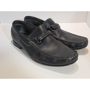 Donald Pliner Donnie Loafers Shoes Mens Size 10.5 Black Leather Horsebit Slip On